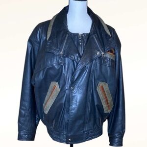 Vintage 80s B. Podleyski Leather Bomber Jacket German Rind Nubuck Moto Jacket